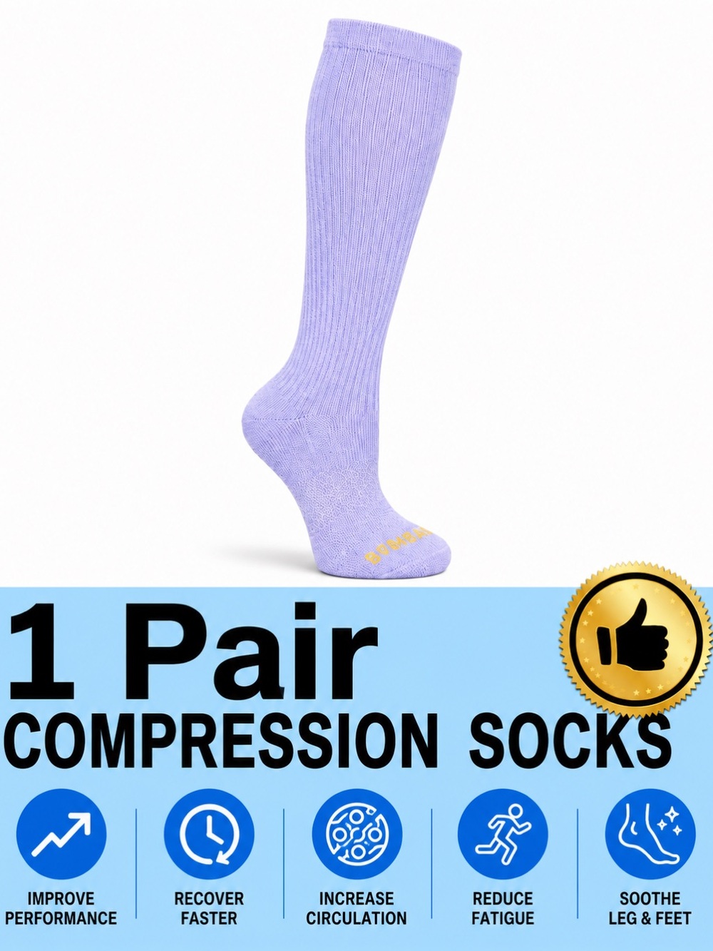 Bombas Compression Knee High Socks M NWT Purple - Picture 2 of 6